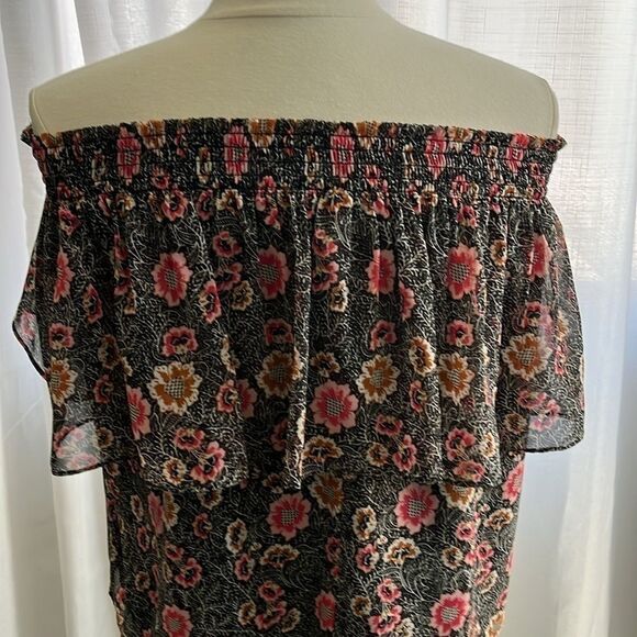 Rebecca Minkoff Ghiradelle Off Shoulder Ruffled Top Small Floral Black halter - Picture 7 of 11